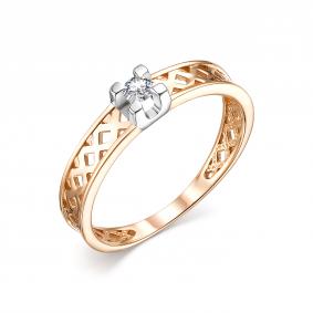 Золотое кольцо АЛЬКОР 13819-100 с бриллиантом 13819-100 фото