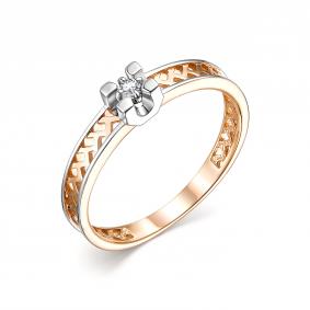 Золотое кольцо АЛЬКОР 13820-100 с бриллиантом 13820-100 фото