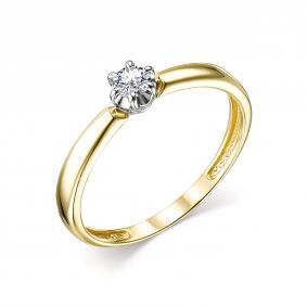 Кольцо из лимонного золота АЛЬКОР 13821-300 с бриллиантом 13821-300 фото