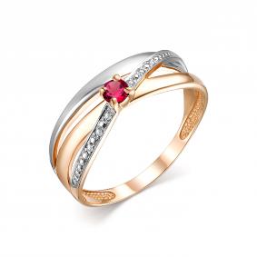 Золотое кольцо АЛЬКОР 13836-103 с бриллиантом и рубином 13836-103 фото