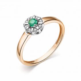 Золотое кольцо АЛЬКОР 13850-101 с бриллиантом и изумрудом 13850-101 фото
