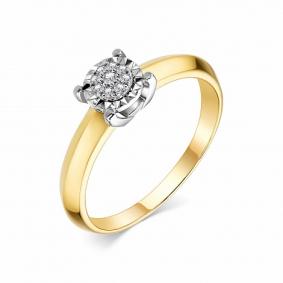 Кольцо из лимонного золота АЛЬКОР 13874-300 с бриллиантом 13874-300 фото