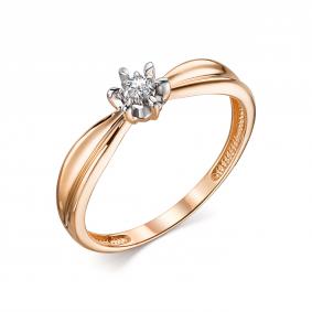 Золотое кольцо АЛЬКОР 13880-100 с бриллиантом 13880-100 фото