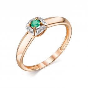 Золотое кольцо АЛЬКОР 13888-101 с бриллиантом и изумрудом 13888-101 фото