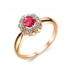 Золотое кольцо АЛЬКОР 13891-103 с бриллиантом и рубином 13891-103 фото