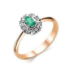 Золотое кольцо АЛЬКОР 13897-101 с бриллиантом и изумрудом 13897-101 фото