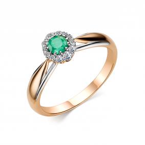 Золотое кольцо АЛЬКОР 13918-101 с бриллиантом и изумрудом 13918-101 фото