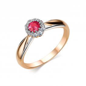 Золотое кольцо АЛЬКОР 13918-103 с бриллиантом и рубином 13918-103 фото