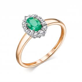 Золотое кольцо АЛЬКОР 13919-101 с бриллиантом и изумрудом 13919-101 фото