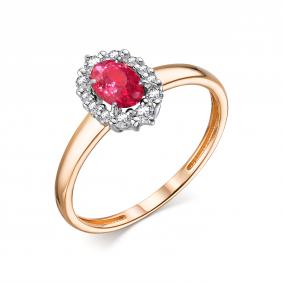 Золотое кольцо АЛЬКОР 13919-103 с бриллиантом и рубином 13919-103 фото