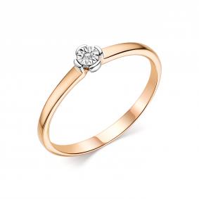Золотое кольцо АЛЬКОР 13920-100 с бриллиантом 13920-100 фото