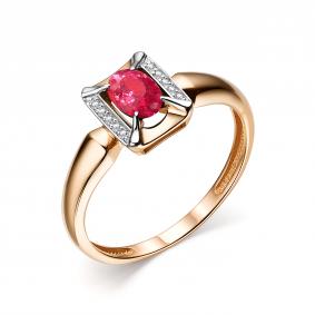 Золотое кольцо АЛЬКОР 13933-103 с бриллиантом и рубином 13933-103 фото