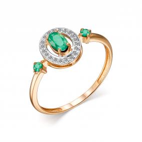 Золотое кольцо АЛЬКОР 13958-101 с бриллиантом и изумрудом 13958-101 фото