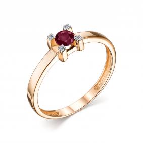 Золотое кольцо АЛЬКОР 13984-103 с бриллиантом и рубином 13984-103 фото