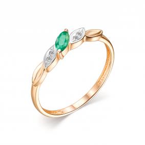 Золотое кольцо АЛЬКОР 13985-101 с бриллиантом и изумрудом 13985-101 фото