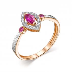 Золотое кольцо АЛЬКОР 13990-103 с бриллиантом и рубином 13990-103 фото