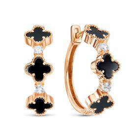 Золотые серьги RoseGrace 14-089-403-2К-ОнкЧ с фианитом и ониксом 14-089-403-2К-ОнкЧ фото