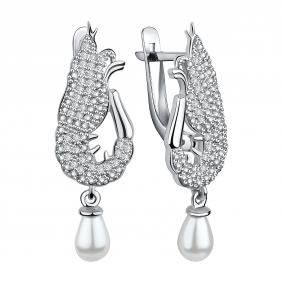 Серебряные серьги TALANT 14-72-0011-17177 с фианитом и жемчугом 14-72-0011-17177 фото