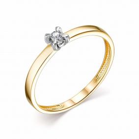 Кольцо из лимонного золота АЛЬКОР 14001-300 с бриллиантом 14001-300 фото