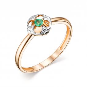 Золотое кольцо АЛЬКОР 14015-101 с изумрудом 14015-101 фото