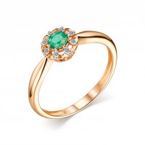 Золотое кольцо АЛЬКОР 14029-101 с бриллиантом и изумрудом 14029-101 фото