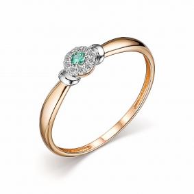 Золотое кольцо АЛЬКОР 14043-101 с бриллиантом и изумрудом 14043-101 фото