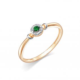 Золотое кольцо АЛЬКОР 14153-101 с бриллиантом и изумрудом 14153-101 фото