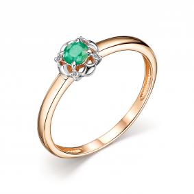 Золотое кольцо АЛЬКОР 14191-101 с бриллиантом и изумрудом 14191-101 фото