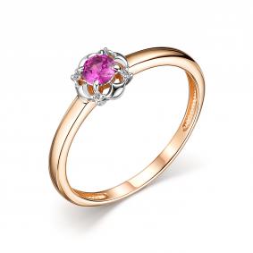 Золотое кольцо АЛЬКОР 14191-103 с бриллиантом и рубином 14191-103 фото