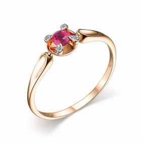 Золотое кольцо АЛЬКОР 14270-103 с бриллиантом и рубином 14270-103 фото