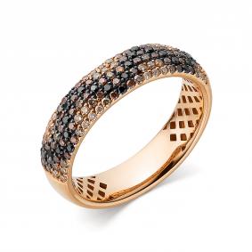 Золотое кольцо АЛЬКОР 14289-118 с бриллиантом и чёрным бриллиантом 14289-118 фото