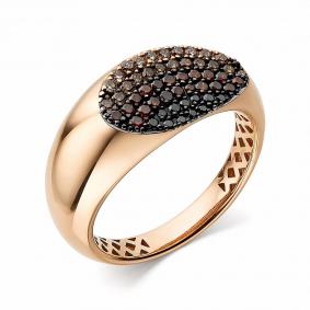 Золотое кольцо АЛЬКОР 14291-118 с бриллиантом и чёрным бриллиантом 14291-118 фото