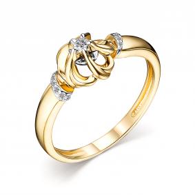 Кольцо из лимонного золота АЛЬКОР 14332-300 с бриллиантом 14332-300 фото