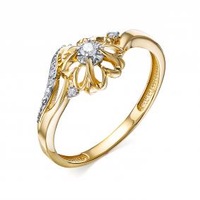 Кольцо из лимонного золота АЛЬКОР 14333-300 с бриллиантом 14333-300 фото