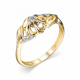 Кольцо из лимонного золота АЛЬКОР 14334-300 с бриллиантом 14334-300 фото