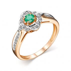 Золотое кольцо АЛЬКОР 14428-101 с бриллиантом и изумрудом 14428-101 фото