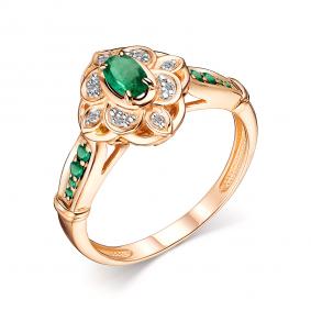 Золотое кольцо АЛЬКОР 14431-101 с бриллиантом и изумрудом 14431-101 фото