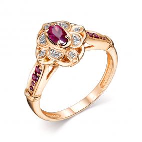 Золотое кольцо АЛЬКОР 14431-103 с бриллиантом и рубином 14431-103 фото