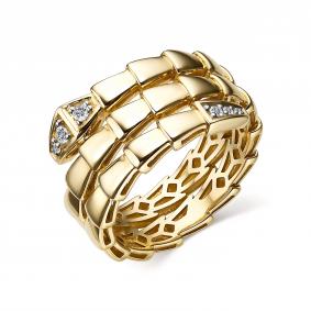 Кольцо из лимонного золота Символ года Змея АЛЬКОР с бриллиантом 14450-300 14450-300 фото