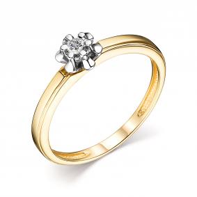 Кольцо из лимонного золота АЛЬКОР 14490-300 с бриллиантом 14490-300 фото