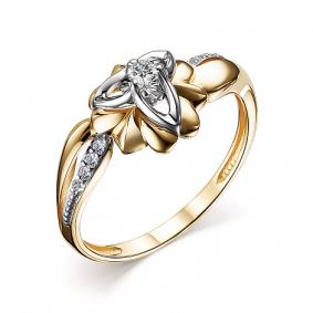 Кольцо из лимонного золота АЛЬКОР 14492-300 с бриллиантом 14492-300 фото