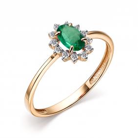 Золотое кольцо АЛЬКОР 14585-101 с бриллиантом и изумрудом 14585-101 фото