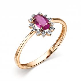 Золотое кольцо АЛЬКОР 14585-103 с бриллиантом и рубином 14585-103 фото