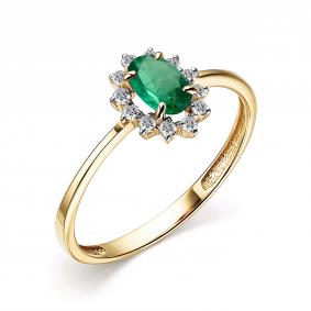 Золотое кольцо АЛЬКОР 14585-301 с бриллиантом и изумрудом 14585-301 фото