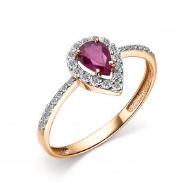 Золотое кольцо АЛЬКОР 14586-103 с бриллиантом и рубином 14586-103 фото