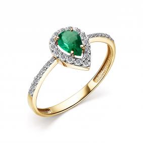 Золотое кольцо АЛЬКОР 14586-301 с бриллиантом и изумрудом 14586-301 фото
