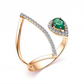 Золотое кольцо АЛЬКОР 14589-101 с бриллиантом и изумрудом 14589-101 фото