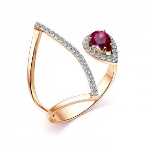 Золотое кольцо АЛЬКОР 14589-103 с бриллиантом и рубином 14589-103 фото
