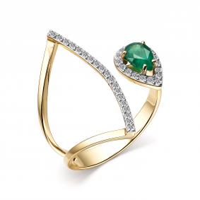 Кольцо из лимонного золота АЛЬКОР 14589-301 с бриллиантом и изумрудом 14589-301 фото