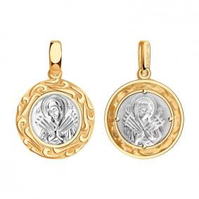 Золотая подвеска-иконка Образ Пресвятой Богородицы Семистрельная AQUAMARINE 14639 14639 фото